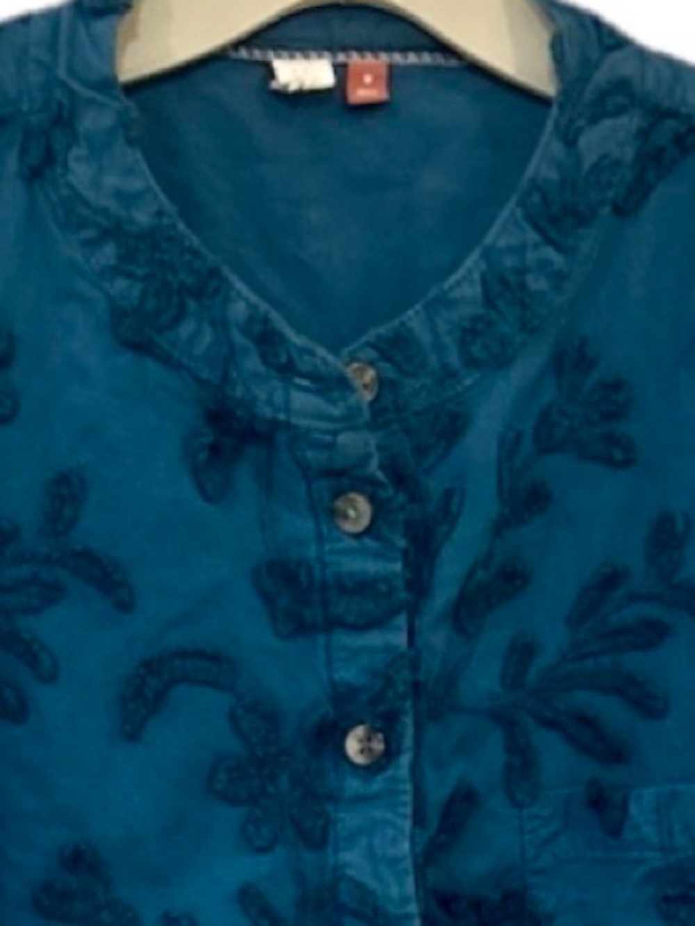 Anthropologie Pilcro Whitney Teal Textured Trapeze Button Front Top - Picture 6 of 11